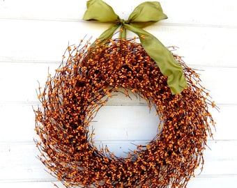 Fall Wreath-SCENTED WREATHS-Fall Door Decor-MUSTARD Berry Wreath-Autumn Decor-Thanksgiving Wreath-Rustic Holiday Home Decor-Home Decor Gifts