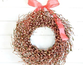 Spring Wreath-Mother's Day Wreath-Cottagecore Pink Wreath for Front Door, Mantle, Wall Decor-Cottage-Summer PINK Wreath-Valentines Wreath