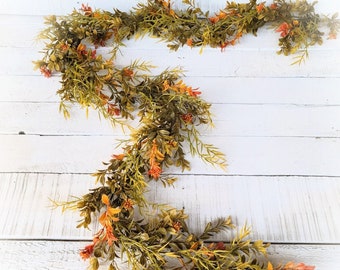 Fall Garland-Rustic Table Decor-Fall Farmhouse Kitchen-Autum Woodland Greenery-FALL BOXWOOD & DILL-Fall Wedding Centerpiece-Fall Wedding