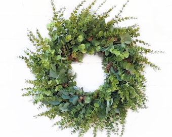 Eucalyptus Christmas Wreath-Holiday Home Decor-Modern Farmhouse Wreath-Christmas Mantel Greenery Decor-Outdoor Wreath-Winter Home Decor