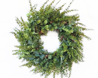 Eucalyptus Christmas Wreath-2023 Holiday Home Decor-Modern Farmhouse Wreath-Christmas Mantel Greenery Decor-Outdoor Wreath-Winter Home Decor