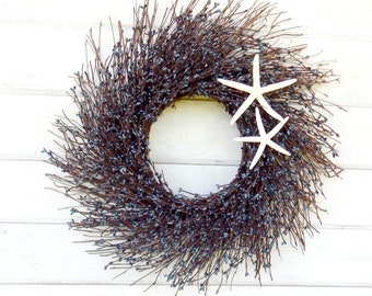 Navy Blue Twig Wreath-Coastal Wreath-Beach Home Decor-Coastal Decor-Beach Decor Gifts-Star Fish Wall Decor-Beach Home-Gift for Parents-Gifts