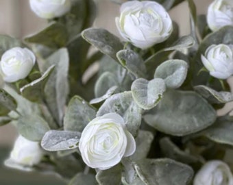 White Floral Bouquet for Centerpiece, Table, Vase, Wedding Decor-15" Foliage/Greenery and Floral Bouquet,Bush,Pick-Wedding Decoration