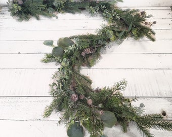 Vintage Christmas Garland-Eucalyptus, Pine, Pinecone Garland-Holiday Mantle Garland-Staircase Banister Garland-Winter Table Runner