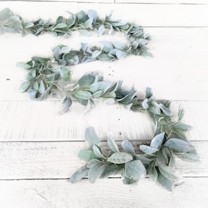 Lambs Ear Garland-Modern Farmhouse Décor-Greenery-Table Decor-Spring Garland-Fireplace Mantel Decor-Tablescape-Boho Garland-Wedding Decor