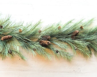 Modern Christmas Garland-NORTHERN PINE with PINECONES-Holiday Garland-Christmas Greenery-Christmas Mantel Garland-Christmas Table Runner