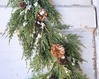 Winter Garland-SNOWY CEDAR with PINECONES-Holiday Garland-Christmas Greenery-Modern Christmas Décor-Winter Table Runner-Winter Weddings