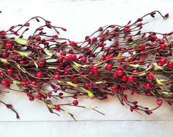 Rustic Red Berry Christmas Garland-Holiday Table Decor-Christmas Shelf Decor-Garland for Mantel-Holiday Home Decor-Cottage Christmas Decor