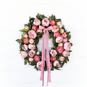 Mother's Day Wreath-PEONIES & ROSES-Scented Wreaths-Pink Floral Wreath-Easter Door Wreath-Front Door Decor-Cottage Wreath-Wedding Decor image 3