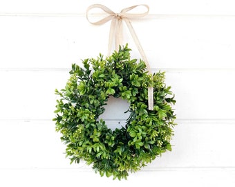 MINI Spring Boxwood Wreath for Window,Wall,Door,Chair Hanging Decor-Small Wreath for Gift, Housewarming/Birthday-Easter Cottage Home Decor