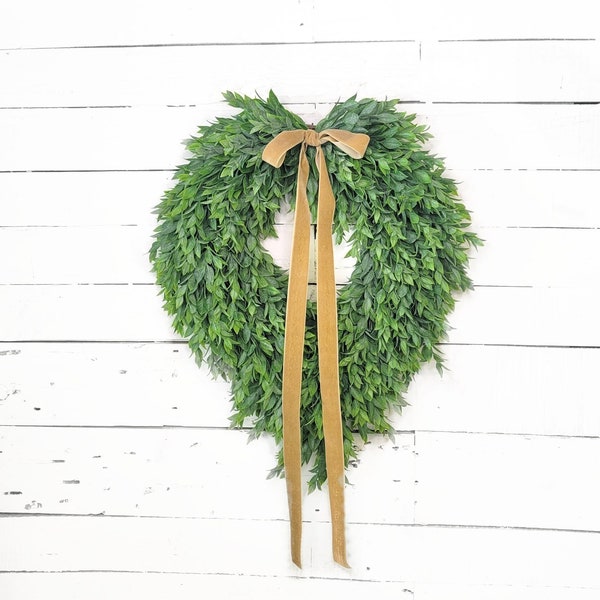 Velvet Vintage Bow Hanging Greenery Wreath-Faux Greenery Front Door Everyday Wreath-Modern Farmhouse Wall Decor-2024 Home Spring Wreath