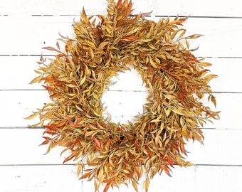 Modern Farmhouse Wreath-Handmade Gifts for Her-Rustic Farmhouse Holiday Decor-ORANGE/YELLOW SIMILAX-Outdoor Wreaths-Thanksgiving Wreath