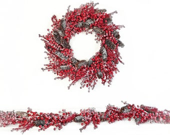 Modern Farmhouse Red Berry Wreath-WildRidge Design Collections-Frosted NEW Years, Valentines Day Winter Decor Wreath-Holiday Home Decor Gift