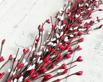 Berry Garland-RED & WHITE Garland-Table Runner-Valentines Garlands-Garland for Mantel-Summer Home Decor-Wreath Supplies-DIY Wreath-Crafts