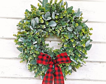 Christmas Wreath-Rustic Farmhouse Decor-Farmhouse Christmas-Frosted EUCALYPTUS & Lambs Ear Wreath-Winter Wreath-Wreaths-Holiday Wreath-Gift