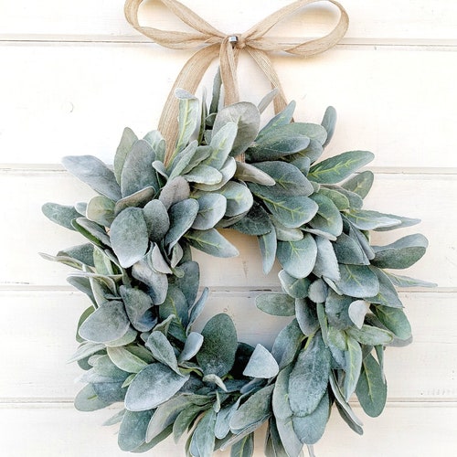 Year Round Lambs Ear Wreath-White Baby's Breath and  Lambs Ear Farmhouse Wreath~ Beautiful Wreaths~ classic wreaths by Opal