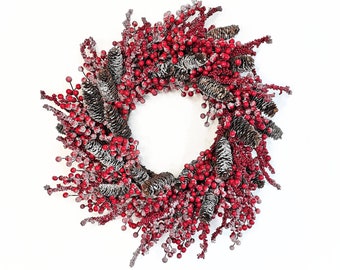 Modern Christmas Wreath-SNOWY RED Berry Wreath-Holiday Wreath for Mantel-Traditional Wreath-Holiday Home Decor-Christmas Door Wreaths-Gift