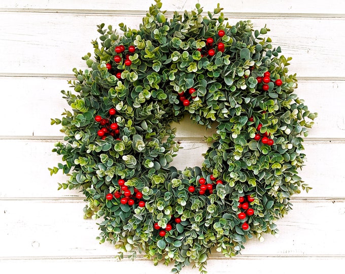 Featured listing image: Christmas Wreath-Christmas Decor-Farmhouse Decor-Farmhouse Wreath-EUCALYPTUS Wreath-Holiday Wreath-Home Decor-Christmas GiftOutdoor Wreath