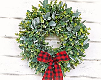 Christmas Wreath-Rustic Farmhouse Decor-Farmhouse Christmas-Frosted EUCALYPTUS & Lambs Ear Wreath-Winter Wreath-Wreaths-Holiday Wreath-Gift