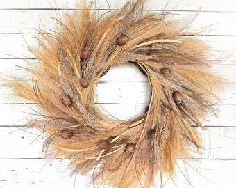 Fall Wreath-Farmhouse Wreath-Autumn Wreath-Fall Twig Wreath-BARLEY Wreath Wreath-Wreaths-Fall Home Decor-Rustic Decor-Housewarming Gift