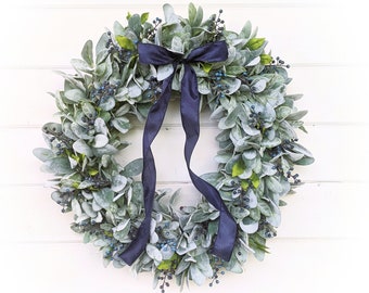 Cottagecore LAMBS EAR Wreath,Front Door Mantel Wreath-Green Modern Farmhouse Home Décor-Housewarming Gift-Everyday Wreath-Year-Round Wreaths