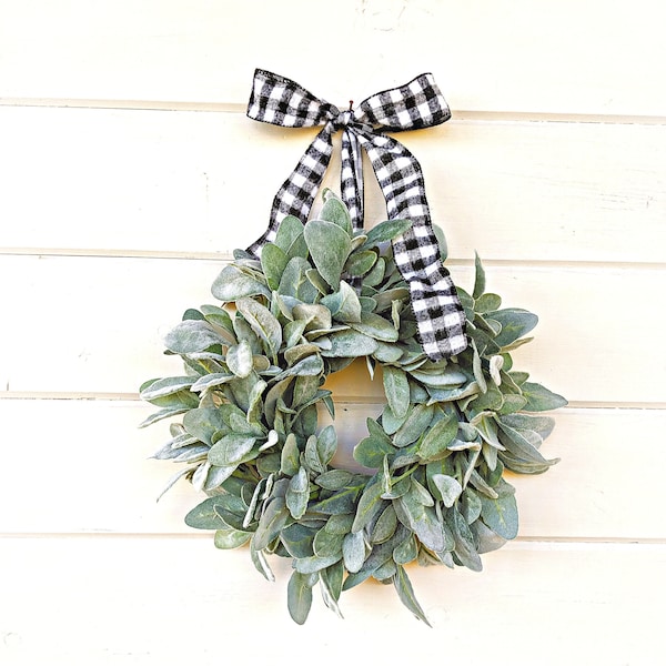 MINI Lambs Ear Wreath-Small Wreath-Window Wreath-Buffalo Plaid Wreath-Small Wreath-Farmhouse Wreath-Greenery Wreath-Housewarming Gift