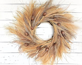 Boho Fall Front Door Wreath-PAMPAS and BARLEY Twig Wreath-Fall Home Decor-Thanksgiving Decor-Thanksgiving Wreath-Autumn Harvest Wreath