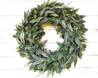 Modern Farmhouse Decor- Modern Wreath-Unique Gifts-Greenery Wreath-Front Door Decor-Outdoor Wreath-Minimalist Wreath-Cottage Home Decor-Gift