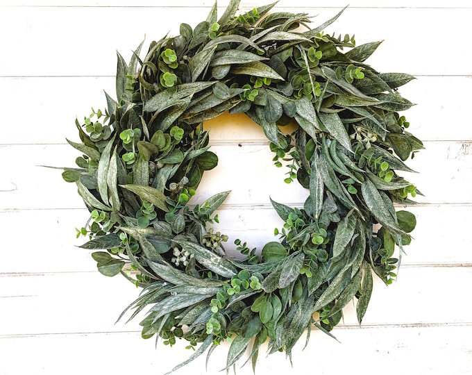 Featured listing image: Modern Farmhouse Decor-Fall Modern Decor-Fall Wreath-Wreaths Fall-Greenery Wreath- Eucalyptus Wreath-outdoor Wreaths-Neutral Wall Decor
