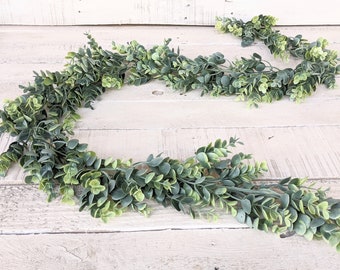 Greenery Garland for Mantel Decor-Modern Farmhouse Artificial FROSTED EUCALTYPTUS Year Round Home Decor-Tablescapes,Centerpiec,Table Runner