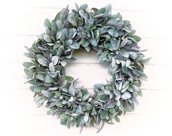 Lambs Ear Wreath-Modern Farmhouse Wreath-LAMBS EAR-LAVENDER Wreath-Front Door Wreaths-Cottagecore-Wreaths-Housewarming Gifts-Gifts for Mom