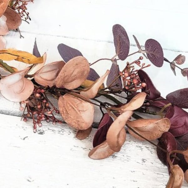 Purple Leaves Garland-Moody Modern Cottage Décor-Tablescape, Table Runner, Mantle Garland, Arch Decor-Wedding Centerpiece-Dark Wedding Décor