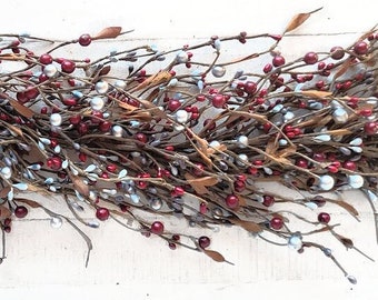Valentine's Day Garland-Berry Garland-RED & SILVER Garland-Winter Décor-Gray Garland-Christmas Table Runner-Holiday Tablescape-Mantel Decor