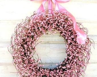 Vintage PINK Valentines Day Wreath Decoration-Handmade Valentine's Day Wreath-PINK Berry Wreath Door Decor-Valentines Day Home Decor Wreath