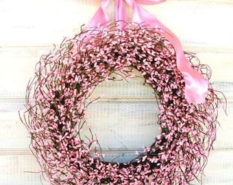 PINK Easter Wreath-Valentine's Day Decor-Spring Home Decor-PINK Berry Wreath-Girl's Baby Nursery Decor-Pink Bedroom Decor-Baby Nursery-Gifts
