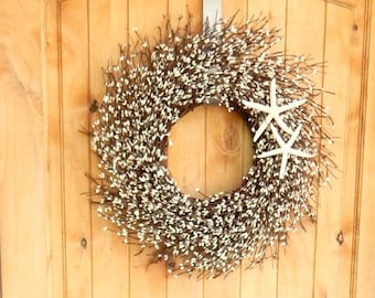 Beach Decor-COASTAL STAR FISH Wreath-White Twig Wreath-Star Fish Decor-Coastal Home Decor-Bathroom Wall Hanging-Beach Decor-Beach Home-Gift