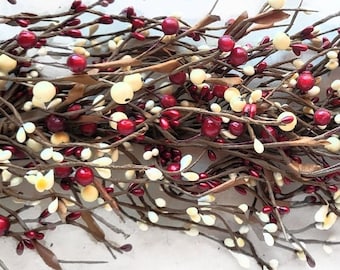 Holiday Garland-Red & Cream Berry Garland-Christmas Garland-Rustic Farmhouse Decor-Holiday Home Decor-Christmas Table Runner-Door Garland
