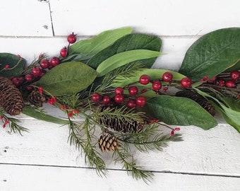 Ready to Ship-Winter Garland-Christmas Garland-MAGNOLIA-EUCALYPTUS-PINECONES-Modern Christmas Mantel Decor-Farmhouse Christmas Mantel Decor