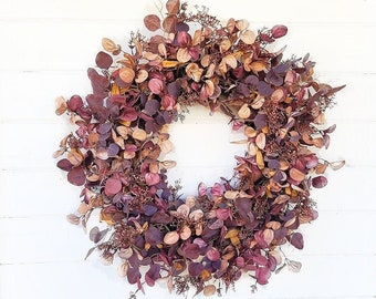 Fall Wreath-Wreaths-Thanksgiving Wreath-Modern Fall Farmhouse-Autumn Home Decor-Fall Mantel Wreath-Burgundy Leaf Wreath-Fall Front Door