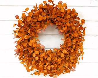 Fall Wreath-Farmhouse Wreath-Fall Door Wreath-RUST PENNY LEAF Wreath-Farmhouse Decor-Fall Decor-Autumn Decor-Housewarming Gift-Rustic Wreath