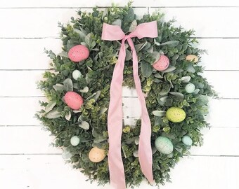 Easter Wreath-Lambs Ear & Frosted Eucalyptus-Door Wreath-EASTER Door Wreath-Spring Wreath-Easter Home Decor-Farmhouse Decor-Greenery Wreath-