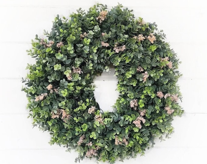 Featured listing image: Front Door Wreath-Handmade Wreath-Modern Farmhouse Door Decor-Cottagecore-Greenery Wreath-Boho Home Décor-EUCALYPTUS Wreath-Outdoor Wreath