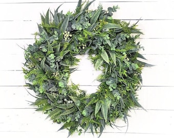 Modern Greenery Front Door Wreath-2024 Home Decor-Year-Round Wreath-Faux FERN & Eucalyptus Wreath Decor-Modern Farmhouse January Home Decor