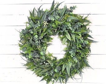 Summer Wreath-Greenery Door Wreath-FERN & California EUCALYPTUS Wreath-Modern Decor-Modern Farmhouse Wreath-Outdoor Wreath-Housewarming Gift