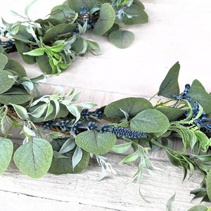 Vintage Spring Artificial Eucalyptus Garland with Blue-2024 Wedding Decor Greenery Garland-Tablescape Decor-DIY Wedding-Garland for Mantle image 1