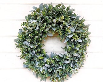 Modern Cottage Home Decor-Front Door Greenery Wreath-Mother's Day Wreath-Modern Farmhouse-Unique Housewarming Gift-Cottagecore-Gifts for Her