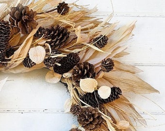 Boho Fall Wreath-Neutral Fall Wreath-Autumn Wreath-NEW Wreath 2024-Fall Porch Wreath-Rustic Fall Home Decor-Beige Fall Decor-Wreath for Fall
