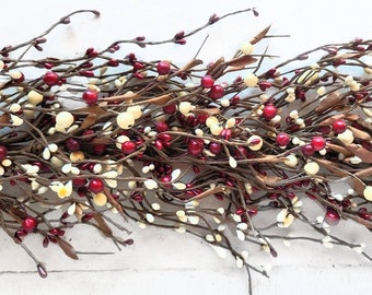 Summer Garland-Rustic Berry Garland-RED and CREAM Berry Garland-4th of July Decor-Patriotic Table Decor-Centerpiece-Farmhouse Decor Gift