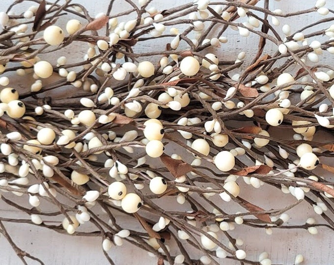 Featured listing image: White Berry Garland-Neutral Home Decor-Modern Home-White Table Runner-White Mantel Garland-Winter Garland-Wedding Garland-Wedding Decor