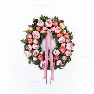 Mother's Day Wreath-PEONIES & ROSES-Scented Wreaths-Pink Floral Wreath-Easter Door Wreath-Front Door Decor-Cottage Wreath-Wedding Decor image 4